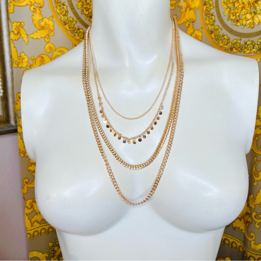 Gold plated Layered Multi-Row Necklace